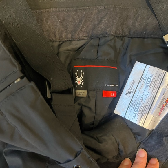 Spyder Teen Winter Ski Snowboard Bibs Overalls Size 16 Black - Picture 2 of 3